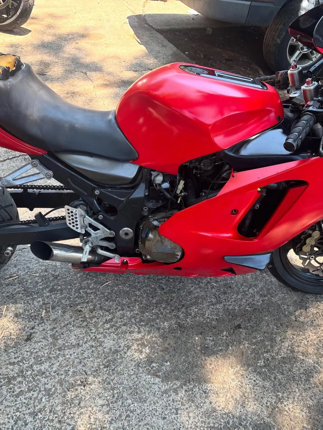 Motorcycle with fresh custom red paint